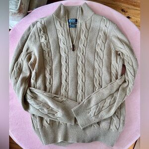 Polo Ralph Lauren Silk-Cashmere Cable Knit Quarter Zip Sweater 🧶🐎